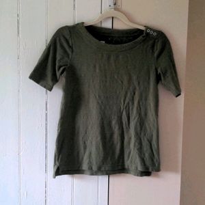 Green textured Top with silver button detail